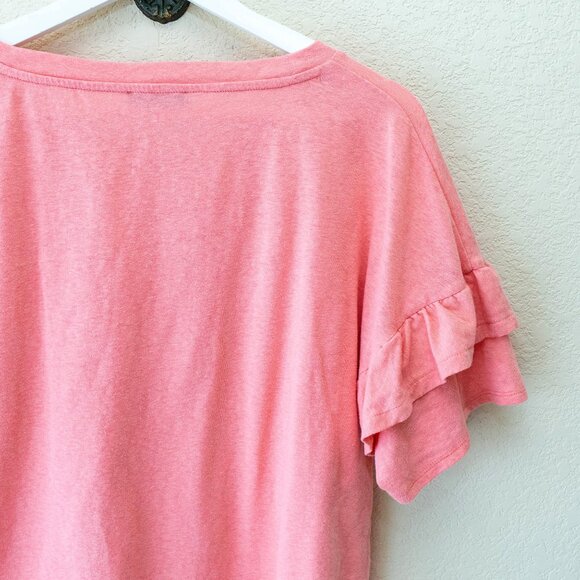 J Crew Womens Small Coral Ruffle Sleeve Top Oversized Casual Shirt - Picture 6 of 7